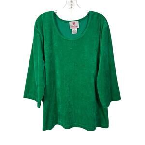 Quacker Factory Top 3X Velour Pullover Sequins Green Soft St. Patty's Day